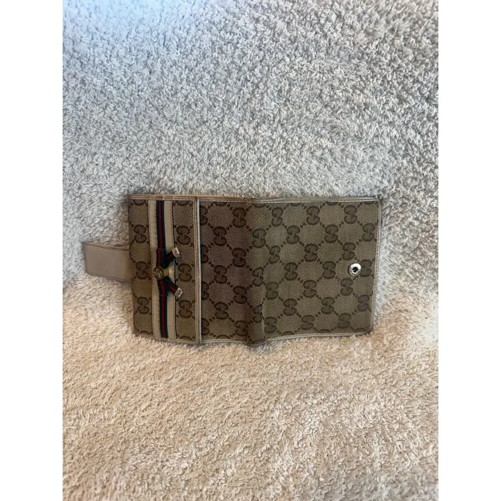 Gucci GG Supreme Web Stripe Bow Bifold Wallet Canvas Leather Clutch Purse - Picture 12 of 12